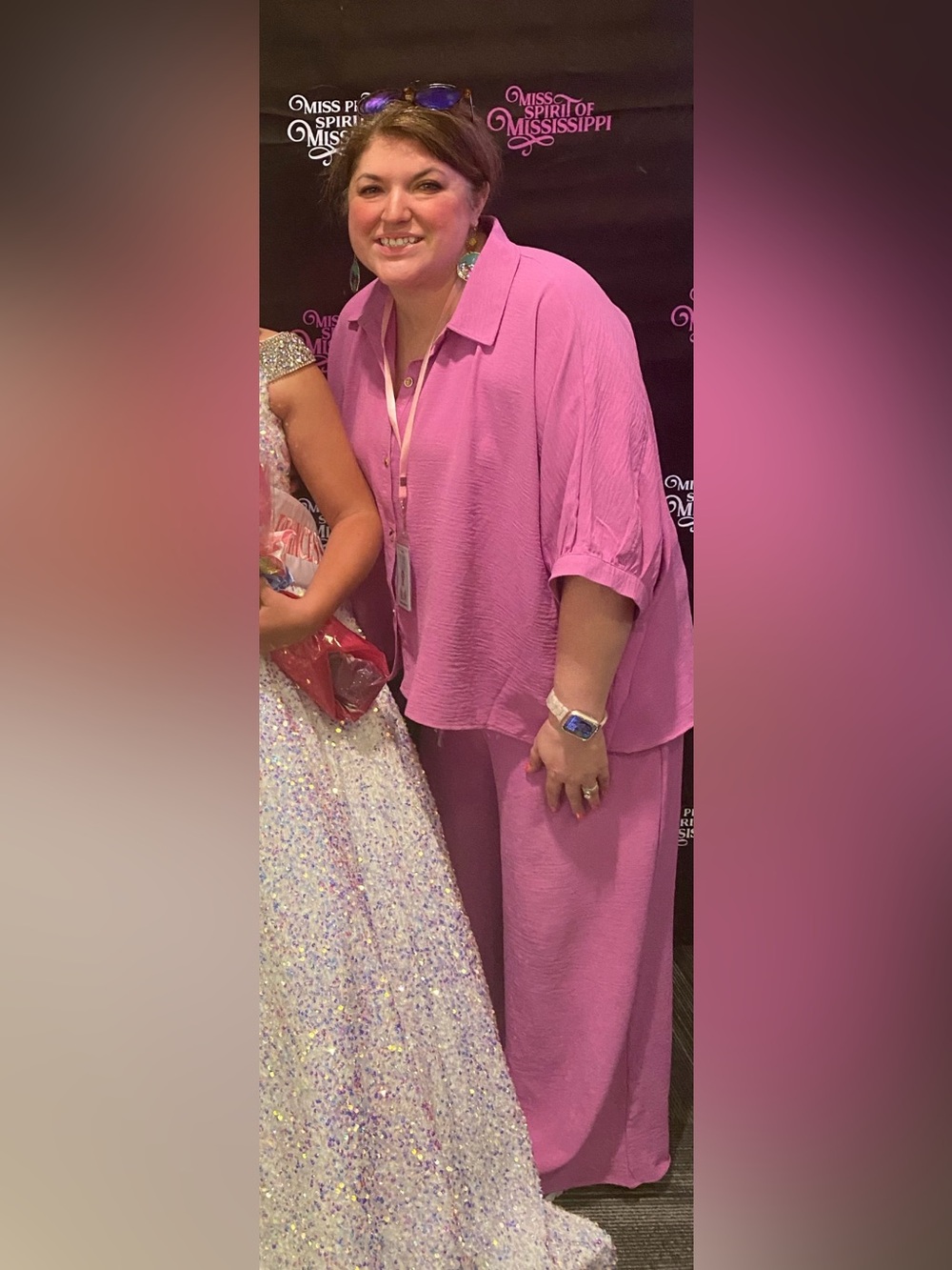 Oversized Pink Button-Up Collared Shirt Pant Set